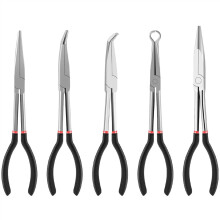 5 Pcs Long Reach Carbon Steel Straight Nose Pliers Set 25/45/90 Bent Long Nose Pliers Oshaped Circle for Machinists