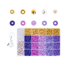 DIY Beads Set Craft Beads Round Spacer Beads with-Purple Purple