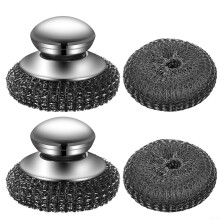 2 pieces stainless steel kitchenware pot brush, steel faux wool, ergonomic stainless steel brushes with replacement heads for scrubbing Ref: 6877