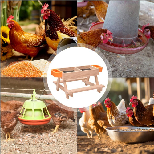 Poultry feeder, drinker set without waste with wooden stand  accessories 2