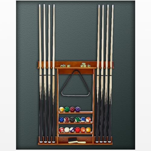 Billiard cue stand, holder, wall mount, accessories, solid oak, B6 Holes Ref: 2791 1