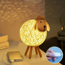 Adjustable Light LED Table Lamp For Dating Wedding, Wooden Base Rattan Ball Lamp Warm White Light, USB Powered Fairy Lights With Push Switch For Easy
