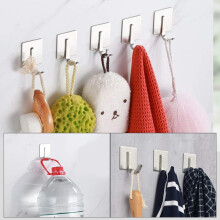 Heavy Duty Adhesive Hooks, Multiple Styles Colors Easy No Drill Installation For Smooth Surface Adhesion, Decorative Modern Design Stainless Steel