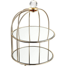 Porte-cupcakes en forme de cage à oiseaux en métal doré, faciles à nettoyer avec un chiffon humide.