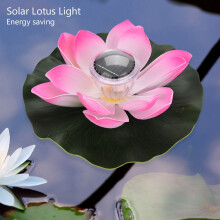 Luminária solar flutuante para lago, formato de lótus colorido com LED RGB, ecológica e ideal para decoração de jardins e piscinas. Possui