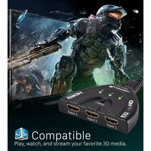 Επιχρυσωμένος διακόπτης HDMI, καλώδιο 3 σε 1 έξοδο Full HD1080P με σπείρωμα, υποστηρίζει 2