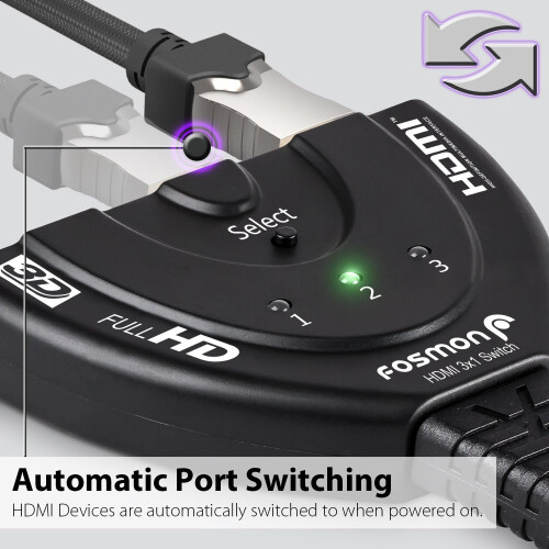 Επιχρυσωμένος διακόπτης HDMI, καλώδιο 3 σε 1 έξοδο Full HD1080P με σπείρωμα, υποστηρίζει 1