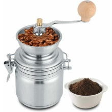 Manuelle Kaffeemühle mit Keramikmahlwerk, Edelstahlkonstruktion, modernes ergonomisches Design für frisch gemahlenen Kaffee, einstellbare