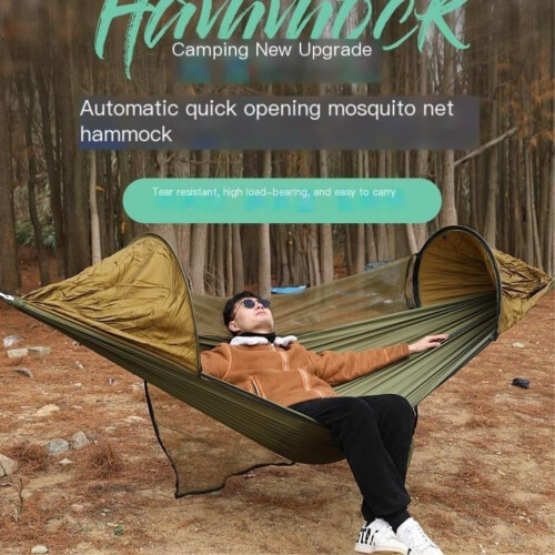 Outdoor Hammock with Fully Automatic Quick Release Mosquito Net and Nylon Fabric Pole Anti Mosquito Function Singlecoloured Ref: 1561 1