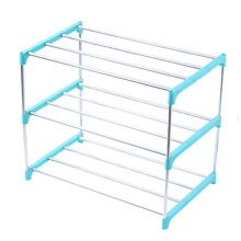 Verbeterd, stevig schoenenrek, stapelbare organizer, compacte schoenenstandaard voor kast, hal of smalle ruimte, blauwe afwerking, gemaakt van metaal