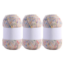 3 Rollen Häkelgarn, Regenbogenfarben, Punkte, Mohairgarn,-Creme
