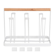 Soporte para tazas resistente con alfombrilla de drenaje de silicona y mango de madera. Elegante diseño de inspiración japonesa. Soporte
