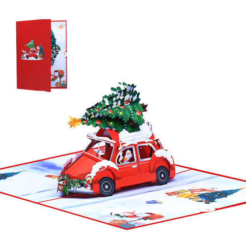 3D Christmas Car Popup Card with Envelope Stylish Handmade