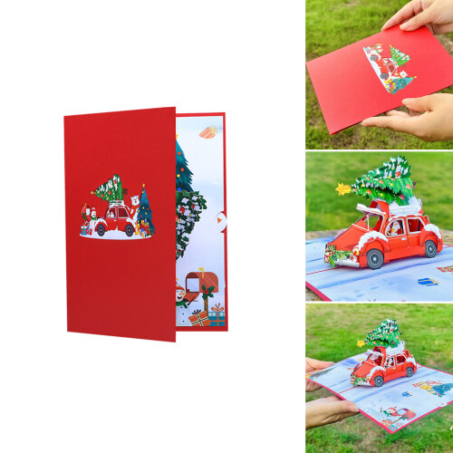 3D Christmas Car Popup Card with Envelope Stylish Handmade 1