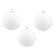 Thuringer Glassdesign Christmas Tree Baubles Snowball Diameter 8 cm (Pack of 3) White Glass Baubles Made in Germany Ref: 8769