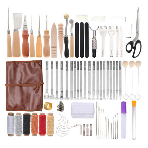 Leather Stamping Punching Tools with Groover Awl Waxed Thread