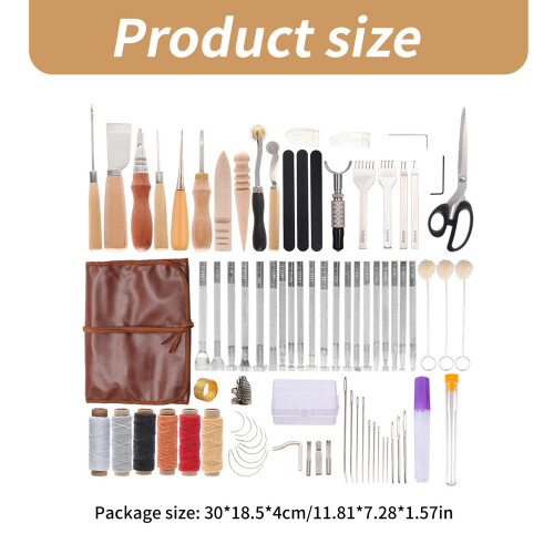 Leather Stamping Punching Tools with Groover Awl Waxed Thread 2