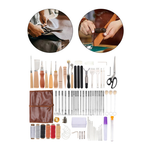 Leather Stamping Punching Tools with Groover Awl Waxed Thread 1