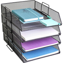 Professioneel ogende bureau-organizer, stapelbare documentenbak voor A4-papier, multifunctionele opbergoplossing (set van vier)