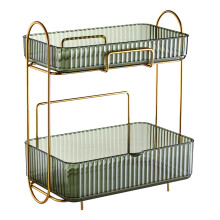 Organisateur de maquillage et de soins pour coiffeuse, organisateur de comptoir de salle de bain avec étagère, support de rangement à 2 niveaux en