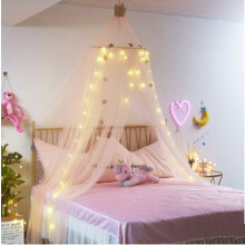 Lace Mosquito Net for Girls' Room Decoration, Easy Installation Princess Bed Canopy with Sturdy Automatic Pop Up Ring, Skin-Friendly Material Round