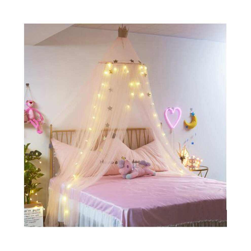 Lace Mosquito Net for Girls' Room Decoration, Easy Installation Princess Bed Canopy with Sturdy Automatic Pop Up Ring, Skin-Friendly Material Round