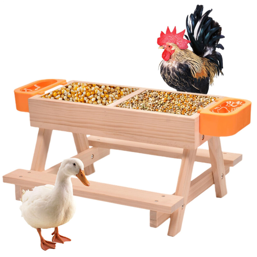 Poultry feeding station – Outdoor water dispenser for chickens, irrigation set with wooden table Ref: 2068