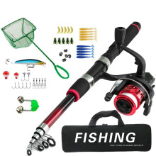 Fishing rod 1.8 m fishing rod combination casting/sea pole with soft bait and net for saltwater and freshwater fishing (red) red Ref: 7491
