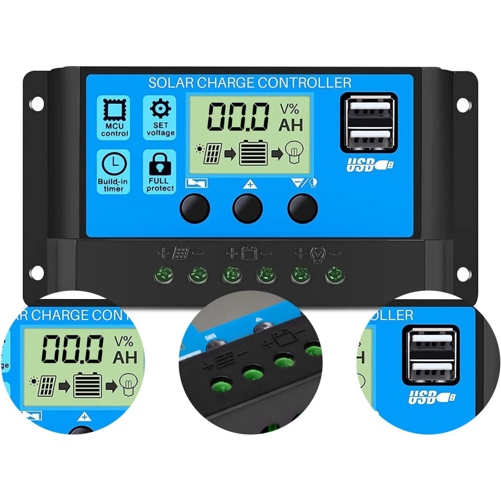 Intelligent Solar Charge Controller, Multiple Protection Regulator With Adjustable Lcd Display 30A Capacity, Auto Recovery Protection Solar Panel Batt 9198585102576