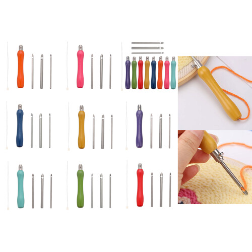 5 Set Punch Needle Tool Set Embroidery Pen Adjustable-Yellow 2