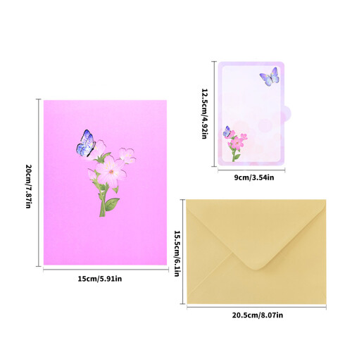 Flower and Butterfly Greeting Card with Envelope Gift for 2