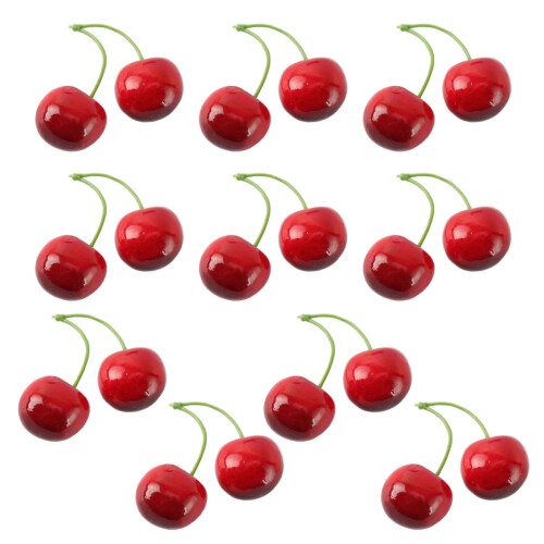 10 Pair False Cherry Decorations Artificial Cherries Props-Red