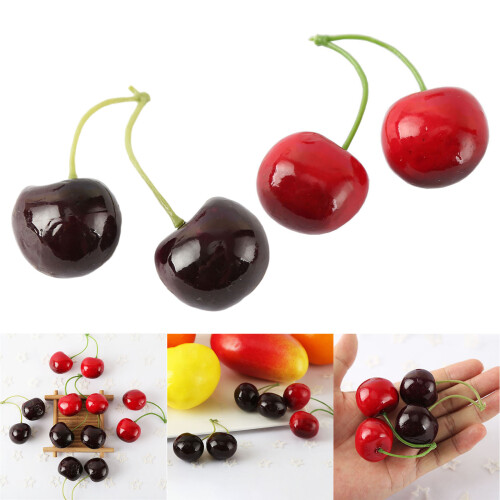 10 Pair False Cherry Decorations Artificial Cherries Props-Red 2
