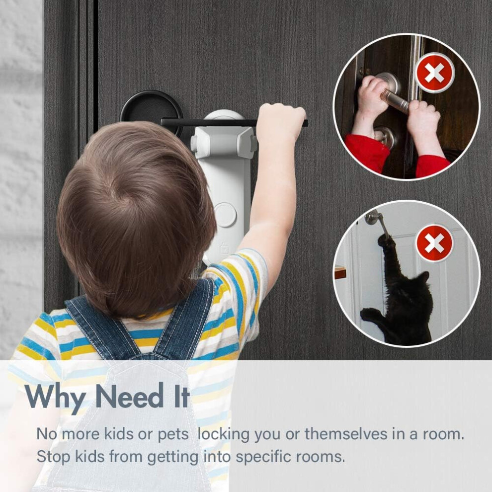 Pet & Childproof Door Lever Lock, Sturdy Hinge Mechanism For Longevity, Abs Material Ensures Durability, 3M Adhesive No Tools Installation (, 2 White