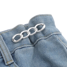 Twist Shape Tighten Waist Button für Damen Rock Jeans-Silber