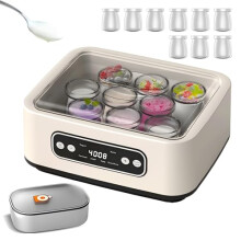 Electric Yogurt Maker with 9 Glass Jars, LCD Display, Stainless Steel, Large Capacity and Timer