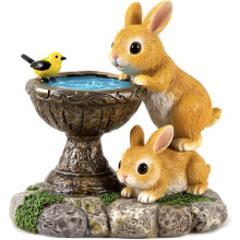 Solar Rabbit Bird Bath Garden Ornaments for Outdoor Yard Statue Waterproof Resin Sculpture with Solar Lights Outdoor Gar