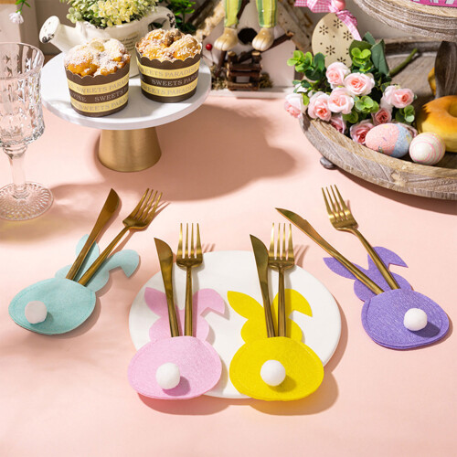 4Pcs Convenient Rabbit Cutlery Pouches Bag Table-Blue 2