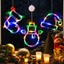 Christmas Window Lights, 3 Pack Multicoloured Stocking, Snowman, Santa Hat with Suction Cup