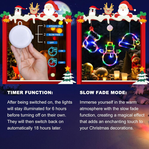 Christmas Window Lights, 3 Pack Multicoloured Stocking, Snowman, Santa Hat with Suction Cup 2