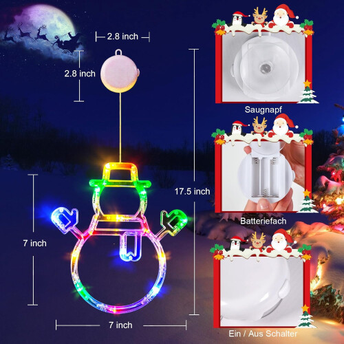 Christmas Window Lights, 3 Pack Multicoloured Stocking, Snowman, Santa Hat with Suction Cup 1