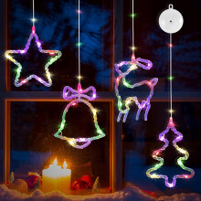 4 pcs Christmas Window Lights with Suction Cups, Hanging Christmas Windows Light with 8 Modes & Auto Timer