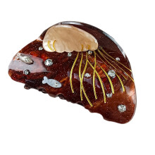 Jellyfish Theme Hair Claw Clip with Rhinestones and-Deep Coffee