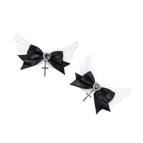 Delicate Winged Hair Bows For Baby-Black Left and left models