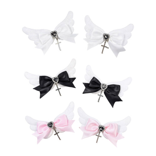 Delicate Winged Hair Bows For Baby-Black Left and left models 1
