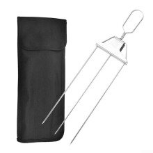 Grill forks made of stainless steel with integrated slider for preparation of food
