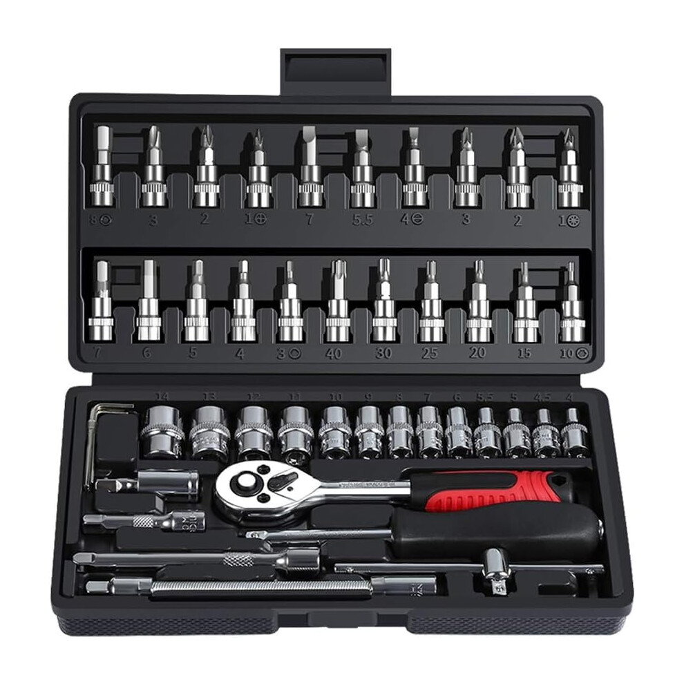 46Piece 1/4Inch Socket Set, Carmotorcycle Repair Tool, Ratchet Wrench Combo Tool Set Â For Maintenance, Disassembly And Tallation Ref: 5076 9119770893710
