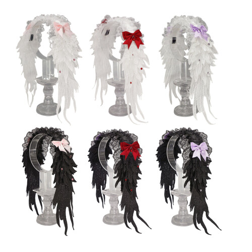 Gothic Punk Haarband Met Engelenvleugel Ontwerp Stof-Wit poeder 1