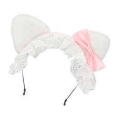 Pluche kittenoren hoofdbanden met antislip siliconen-Wit poeder