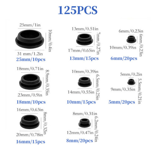 125Pieces Silicone Rubber Plugs Heat Resistant Cold Proof 2